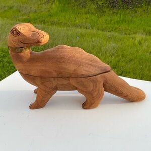 “Vintage” Rare Arthur Court Wood Carved Sculptural Brontosaurus Dinosaur Box